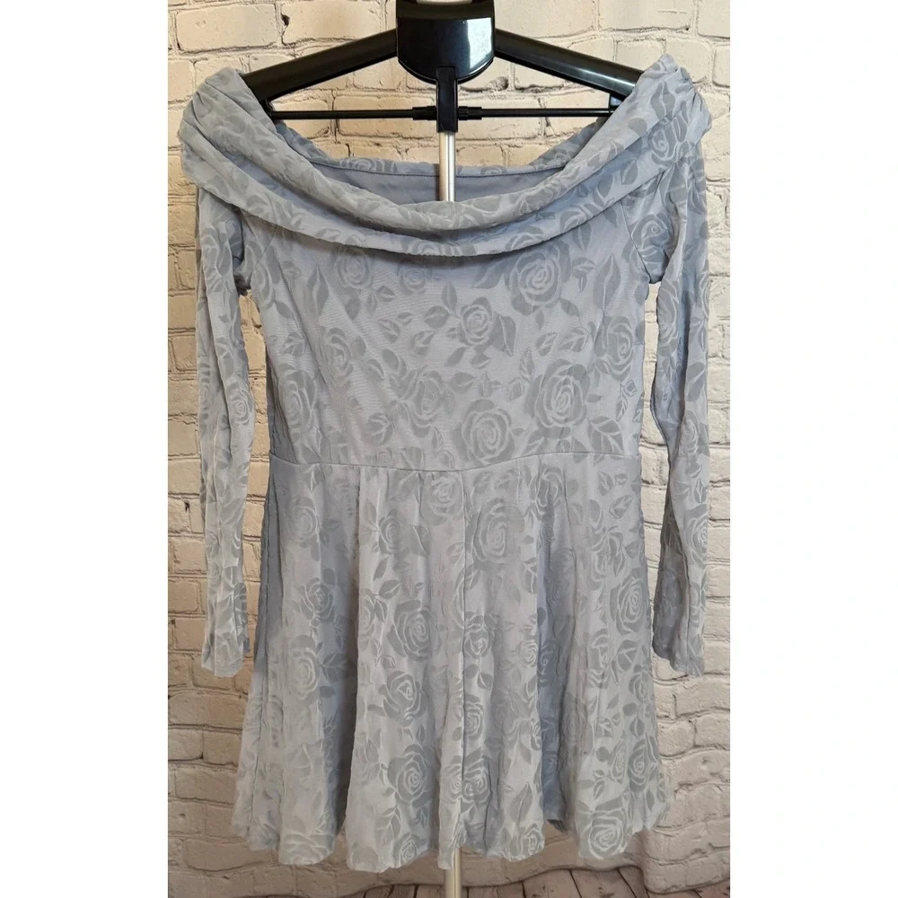 Wild Fable‎ Blue Floral Burnout Off Shoulder Mini Dress Long Sleeve Large NWT